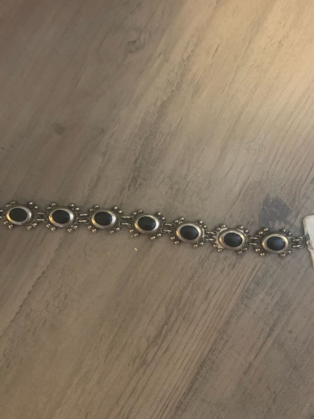 Vintage Black Onyx and Silver Link Bracelet 925